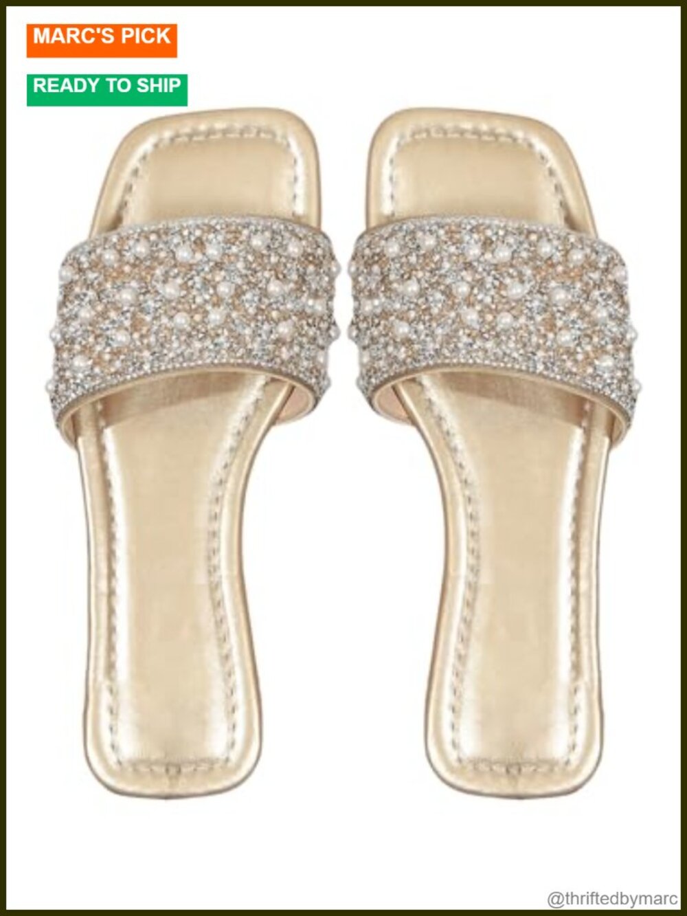 Rhinestone Pearl Slide Sandals - Comfortable Flat Dressy Sandals for Women
